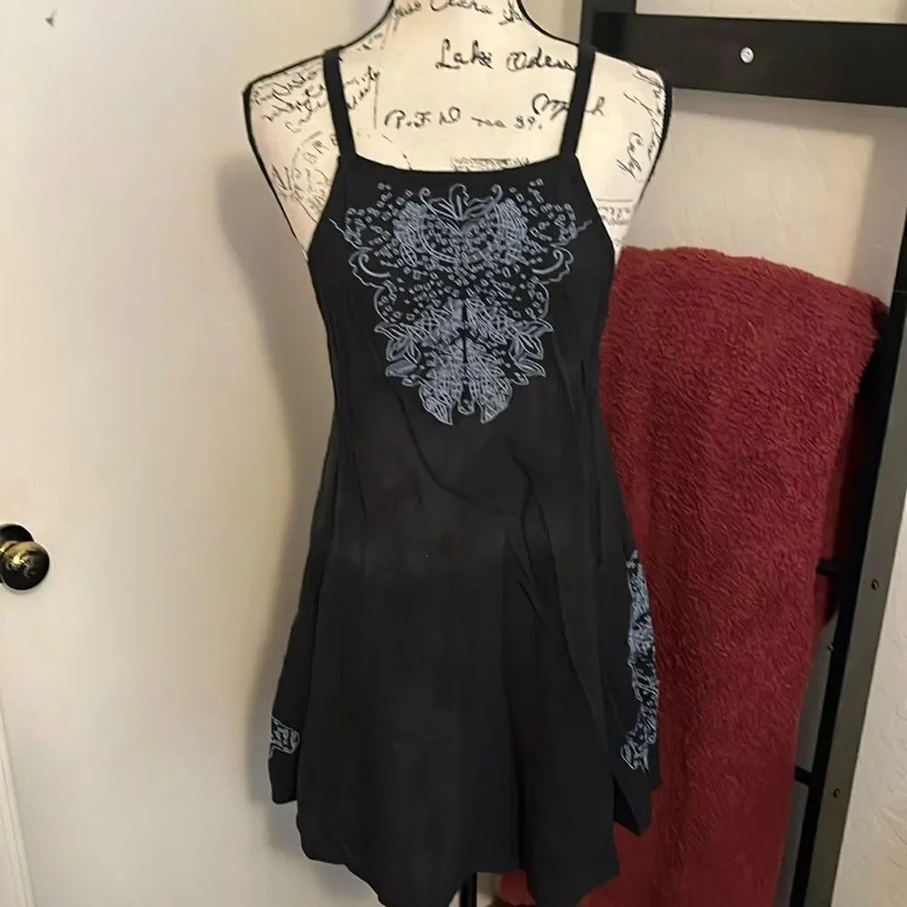 Free People Intimately Free Tulum Cutout Black Embroidered Slip Dress Boho